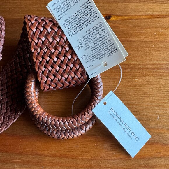 NWT Banana Republic Lightweight Brown Leather Braided Belt in Women's Large - Picture 7 of 9
